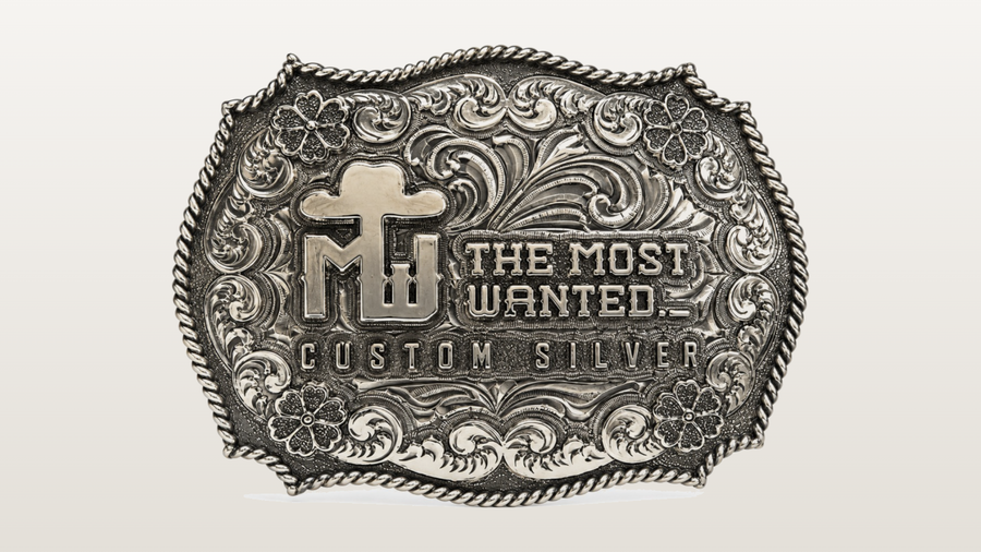 Hand-engraved The Most Wanted Custom Silver branded belt buckle