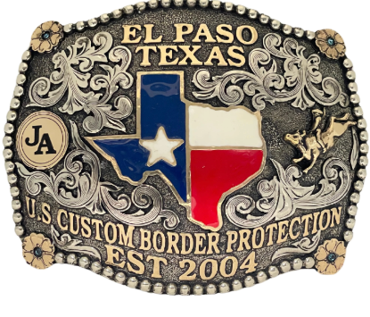 El Paso Texas Classic belt buckle with state flag inlay